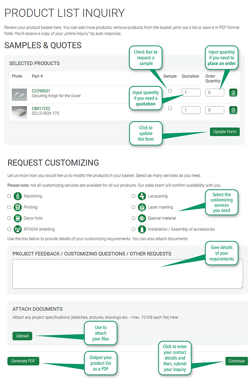 How to use the Product List Inquiry Form