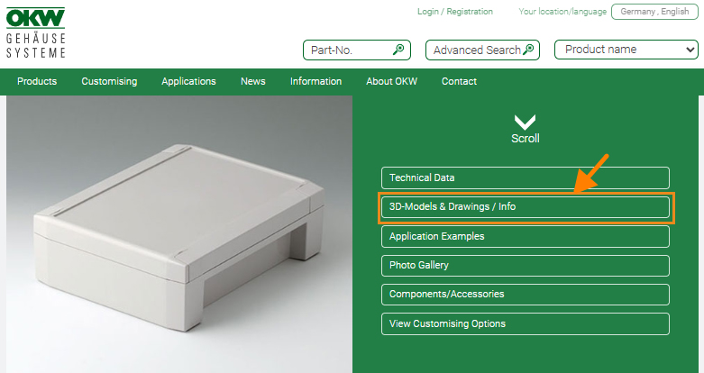 Click on the 3D-Models & Drawings/Info tab